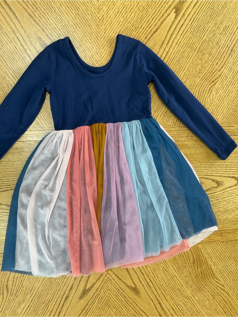Hanna Andersson Girls Navy Long-Sleeve Rainbow Tulle Skirt Dress - Picture 3 of 4